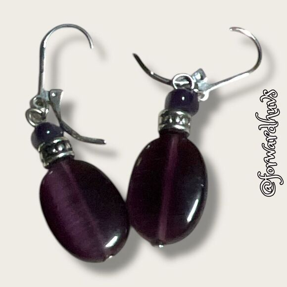 Deep Purple Shimmering Dangle Earrings - Picture 6 of 8